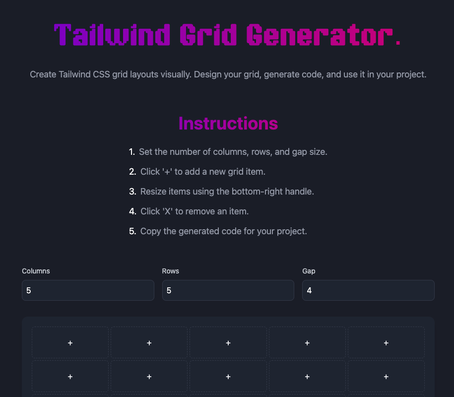TailwindCSS Grid Maker | Visual Layout Design Tool